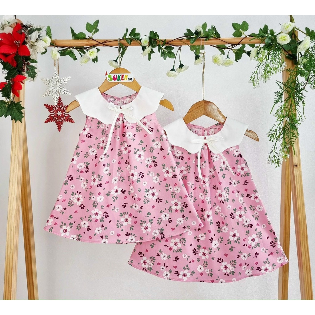 Đầm thiết kế rực rỡ cho bé ngày hè, may phom A cổ lá sen