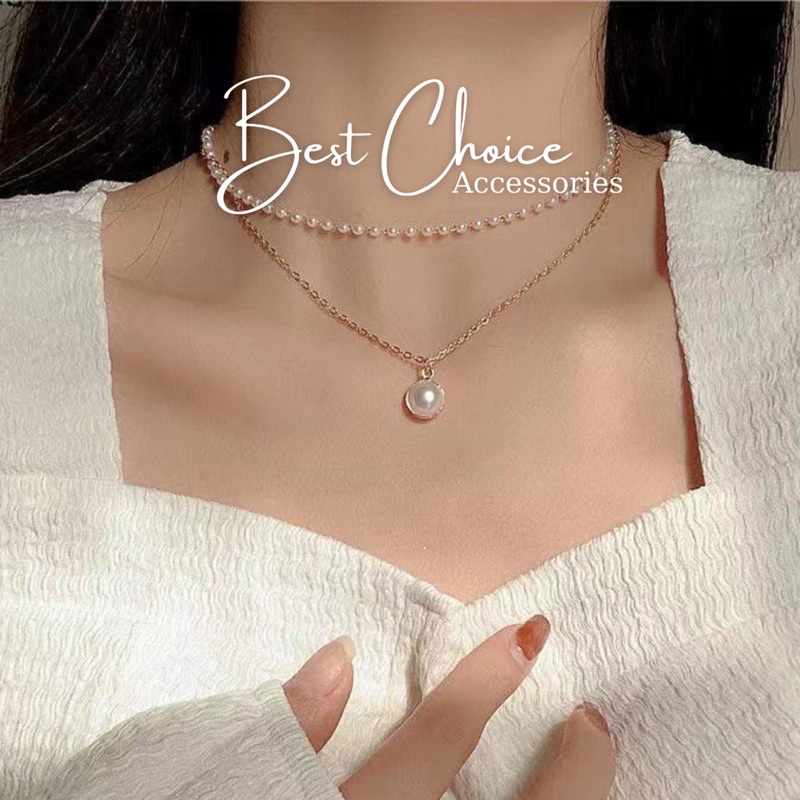 Vòng cổ ngọc trai nhân tạo 2 lớp Hàn Quốc thanh lịch cho nữ