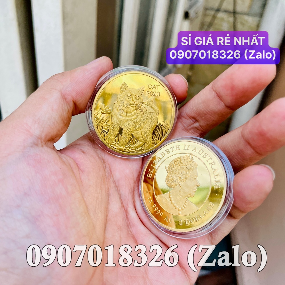 1 đồng tiền Xu Hình Con Mèo Vàng từ Úc lì xì Tết sang trọng