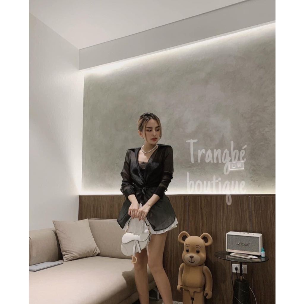 Sét áo sơ mi voan xoắn eo kèm áo quây trong- sơ mi nữ tay bồng về 2 màu trắng, đen phong cách hàn quốc
