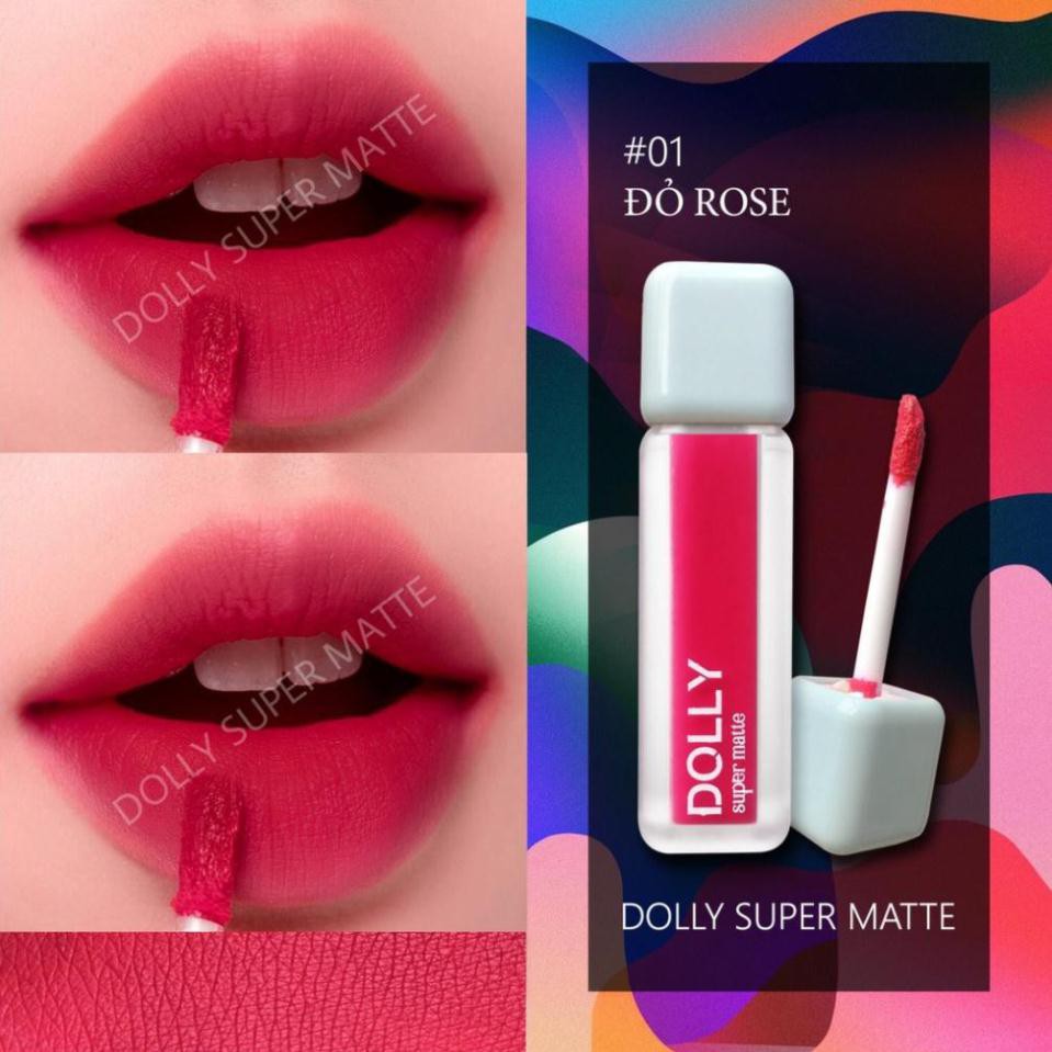 New 2021 [01 Đỏ Rose] Son Kem Lì Dolly Super Matte Không Chì Màu Đỏ Rose [01] Tách Sét