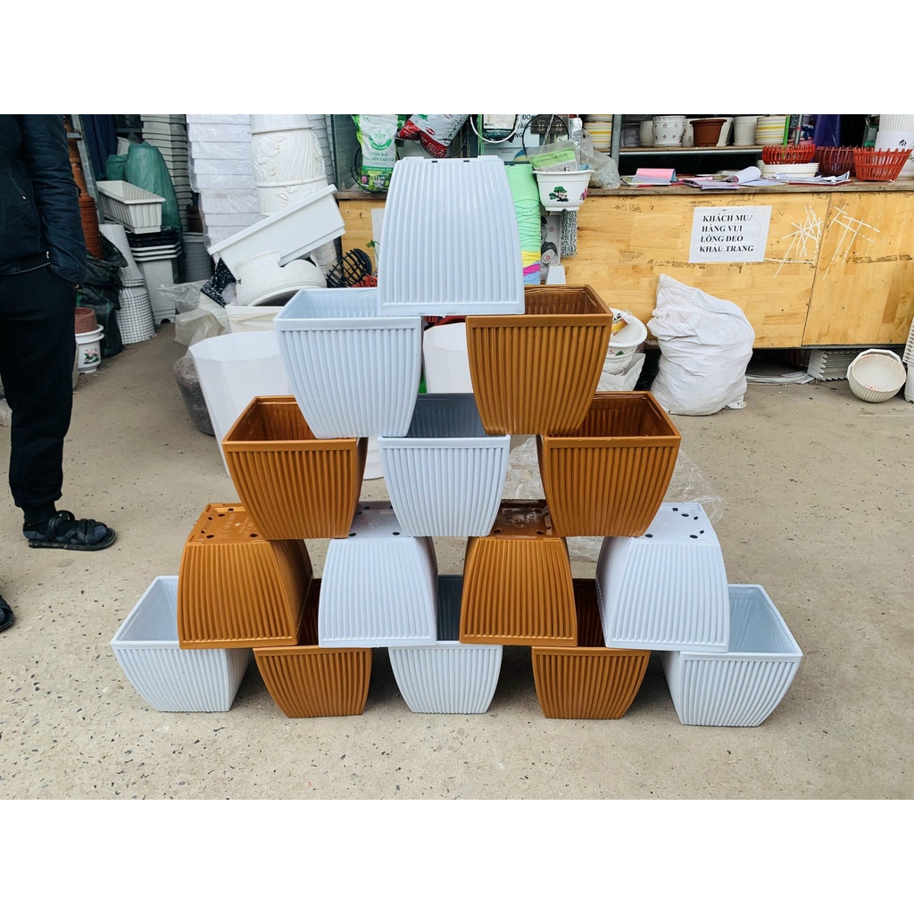 Chậu nhựa vuông khía (210) KT 21x20cm nhựa cao cấp dày đẹp