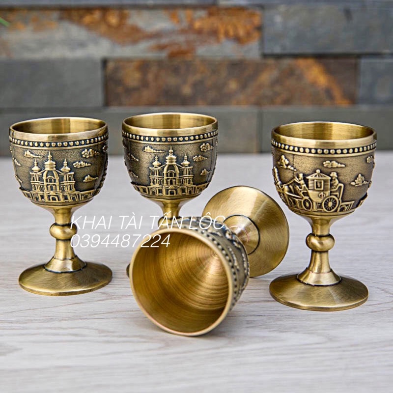 Ly rượu kiểu cổ phong cách Châu Âu bằng đồng