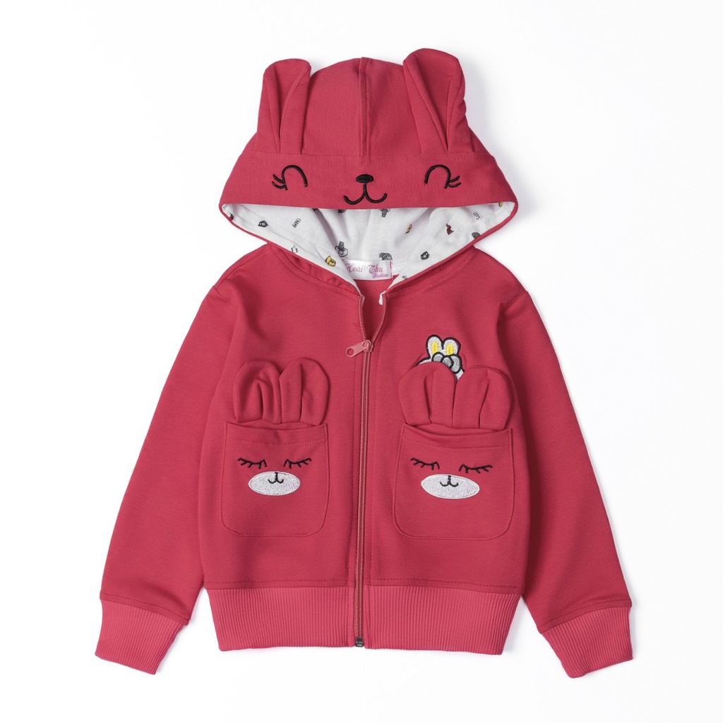 9-40kg .ÁO khoác trẻ em, áo khoác bé gái thêu hình gấu siêu dễ thương chất liệu da cá tici 4 chiều loại 1