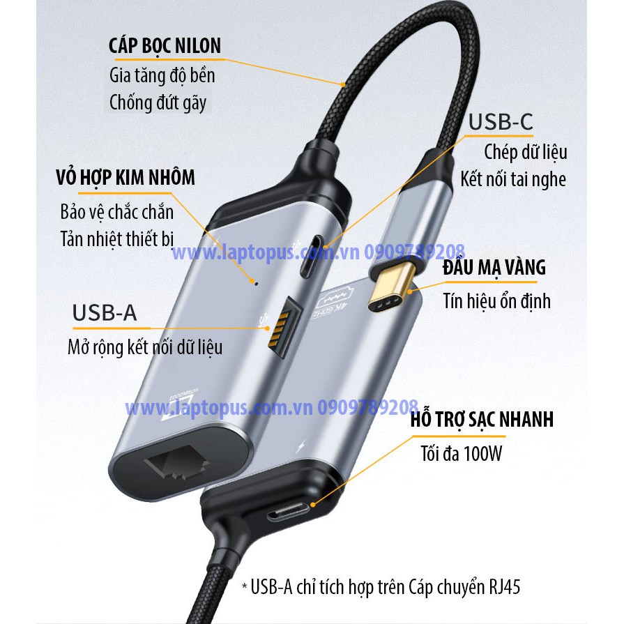  Cáp Chuyển USB C sang HDMI VGA USB RJ45 Display Port Loại Tốt Tín Hiệu Ổn Định