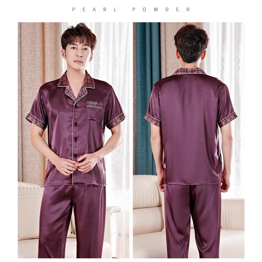 NG1909N - Bộ pyjama nam ngắn tay chất lụa hàng nhập