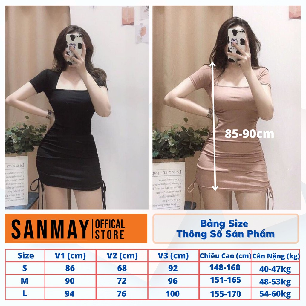 Váy Body Nhún SANJOLI Đầm Ôm Sexy Nữ Cổ Vuông Rút Dây 2 Bên, Dáng Bó Eo Thun Tay Ngắn Thiết Kế Dự Tiệc Trắng Đen VD048 | BigBuy360 - bigbuy360.vn