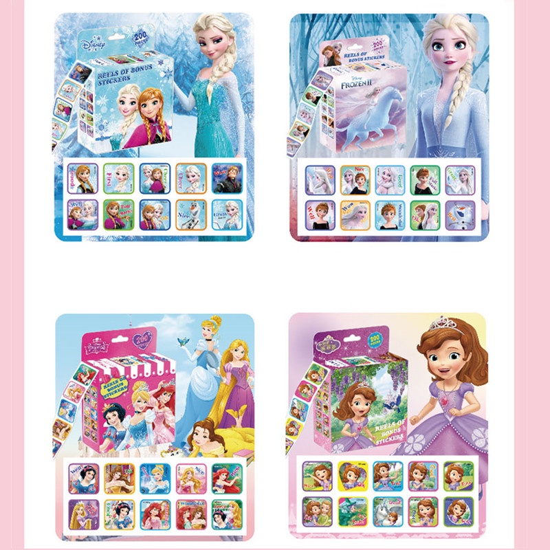 SABUY 200 cái / hộp Hình dán Disney Phim hoạt hình Frozen Elsa Mickey Sofia Princess Sticker Toy for Children Kids Girls