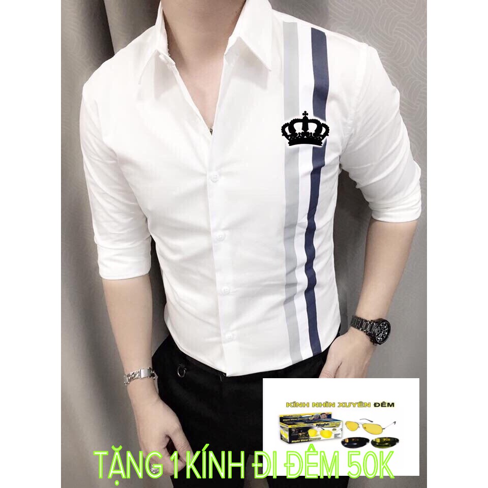ÁO SƠ MI NAM CAO CẤP+TẶNG 1 KÍNH ĐI ĐÊM (sọc đen trắng)