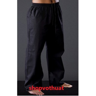 Quần võ Karate đen vải kaki - quần võ cổ truyền đen kaki đủ size 1m1 đến 1m82