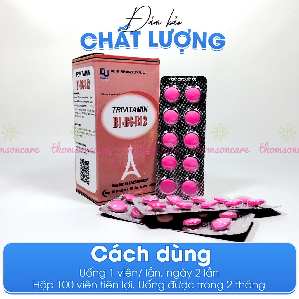 Vitamin 3B Trivitamin Hộp 100 Viên Nén Đ.Y - Bổ Sung Vitamin Nhóm B B1 - B6 - B12 Giúp Tăng Cường Sức Đề Kháng