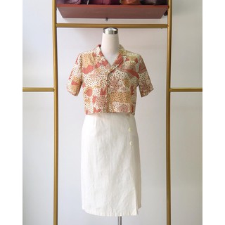 Áo linen croptop hoa ( Xanh+Nâu)