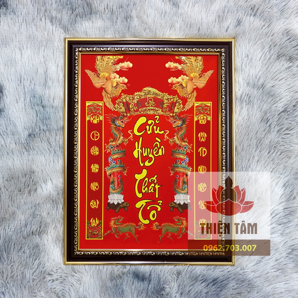Tranh thờ Cửu Huyền Thất Tổ 36x48cm chất liệu vải phủ bóng + khung composite xịn xò