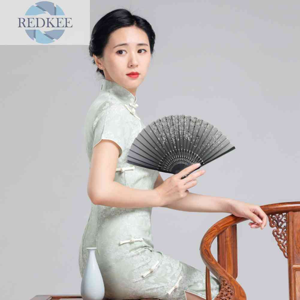 Quạt Xếp Cầm Tay Bằng Lụa Phong Cách Trung Hoa