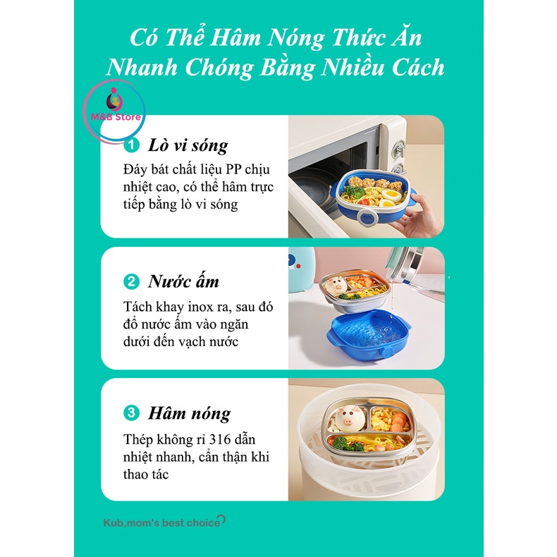 Khay Ăn Dặm Giữ Nhiệt, Inox 316, Dung Tích 500ml - KUB