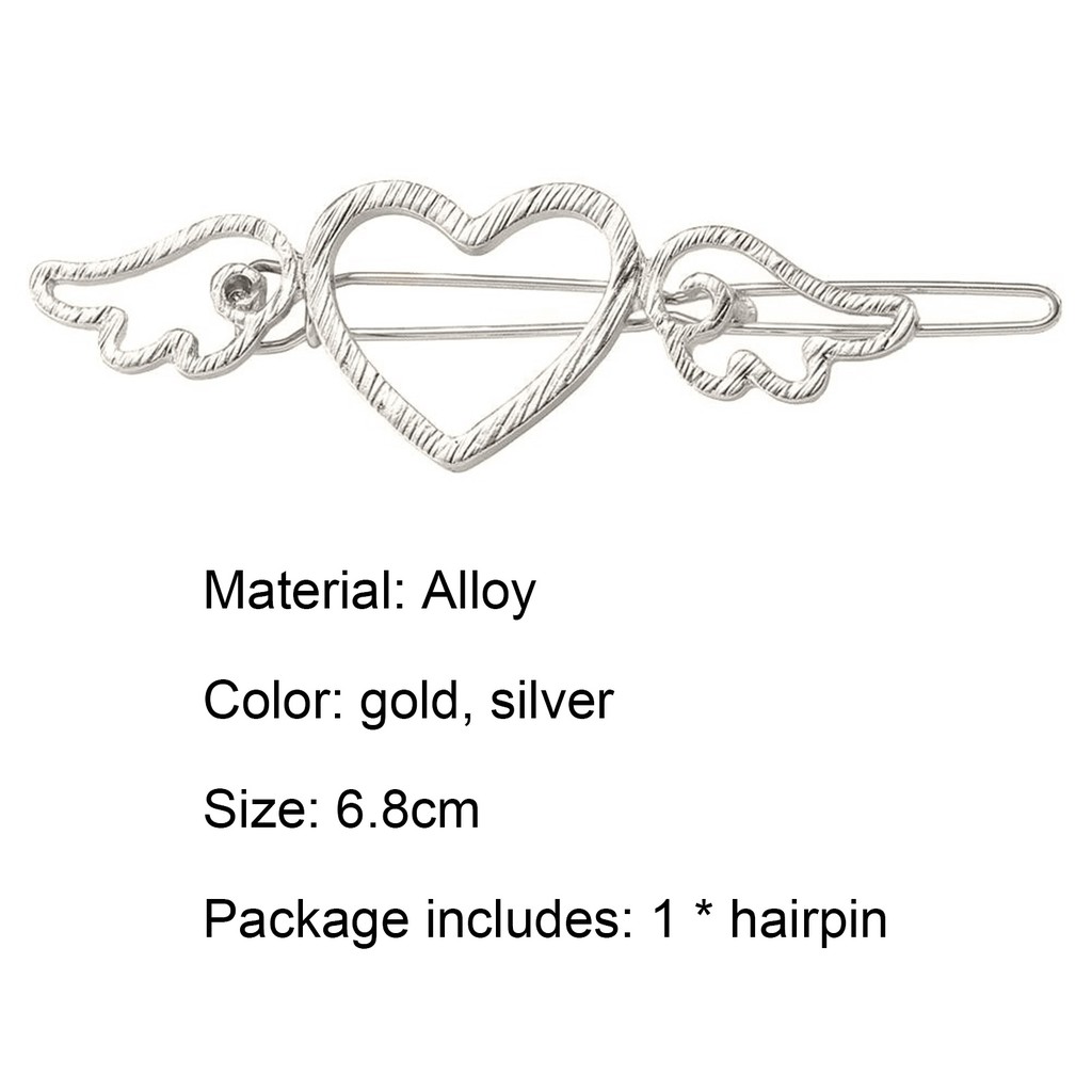 Kẹp tóc hình trái tim và cánh thiên thần bằng kim loại thời trang xinh xắn cho nữ