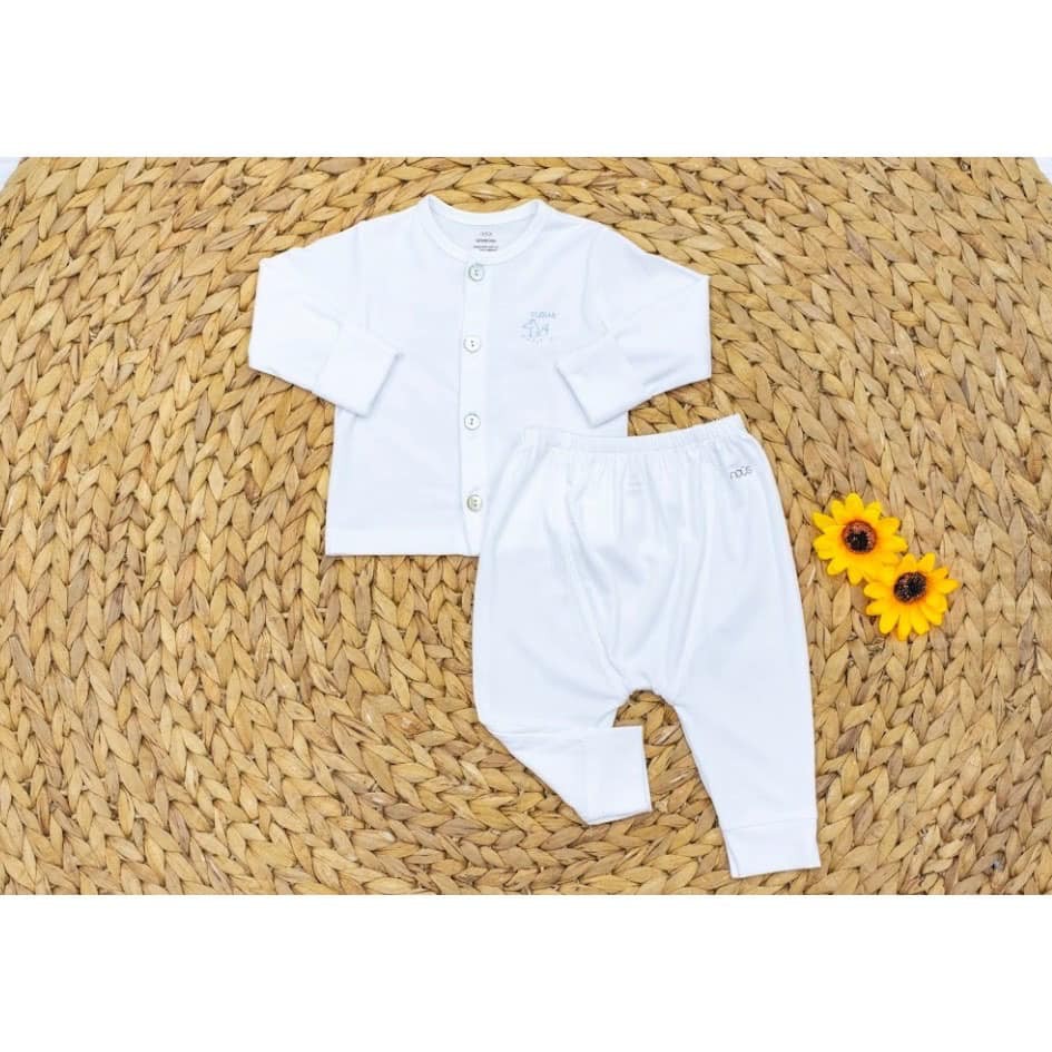 Nous Bộ Quần Áo Cài Thẳng Trắng - vải petit- size newborn đến 9-12