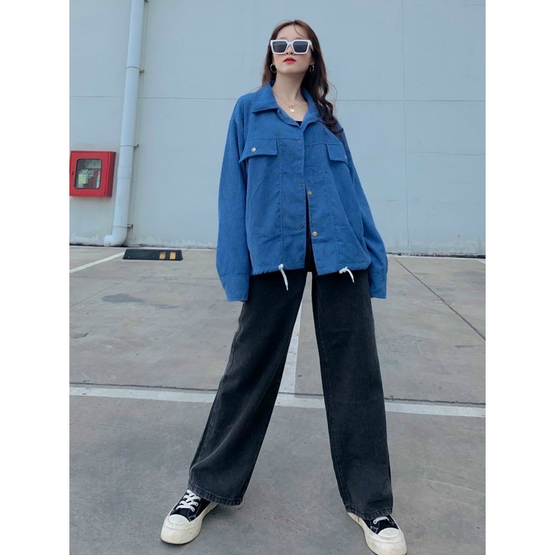 Áo sơmi kaki gân rút lai hai túi nắp, kèm hình thật