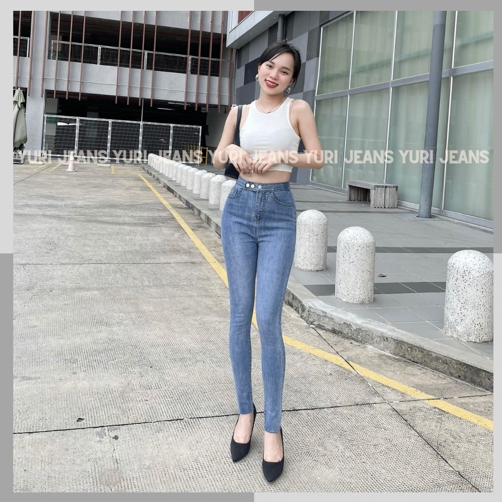 Quần Skinny 3 nút Lưng Siêu Cao YuRi Jeans Màu Xanh  Nhạt Đủ Size ( S M L)