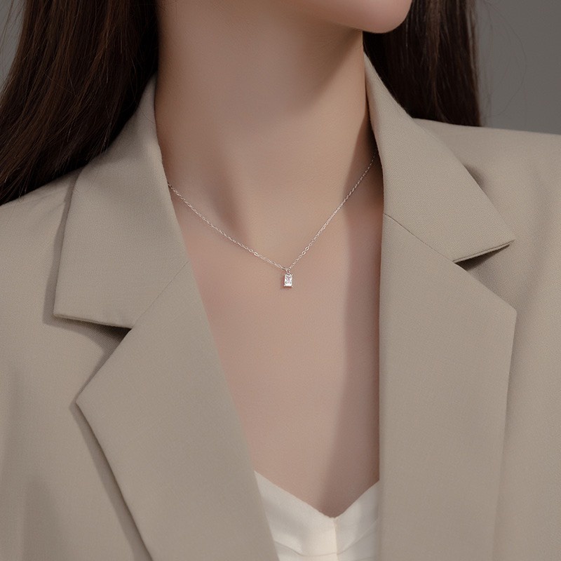 Dây chuyền bạc mạ vàng 14k cao cấp, vòng cổ bạc Ý 925 mặt đá hình chữ nhật DUYSON SILVER [DCXK23]