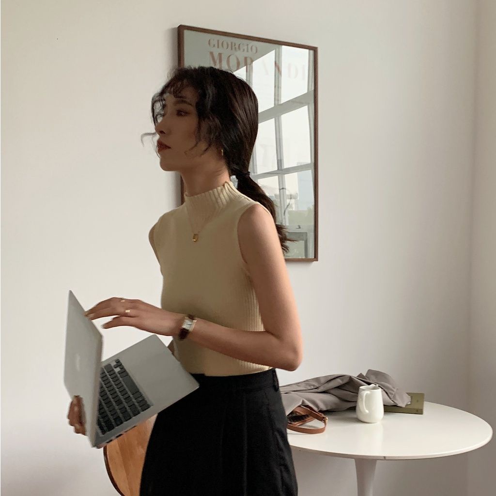 Áo Dệt Kim Sát Nách Màu Sắc Đơn Giản Phong Cách Hàn Quốc