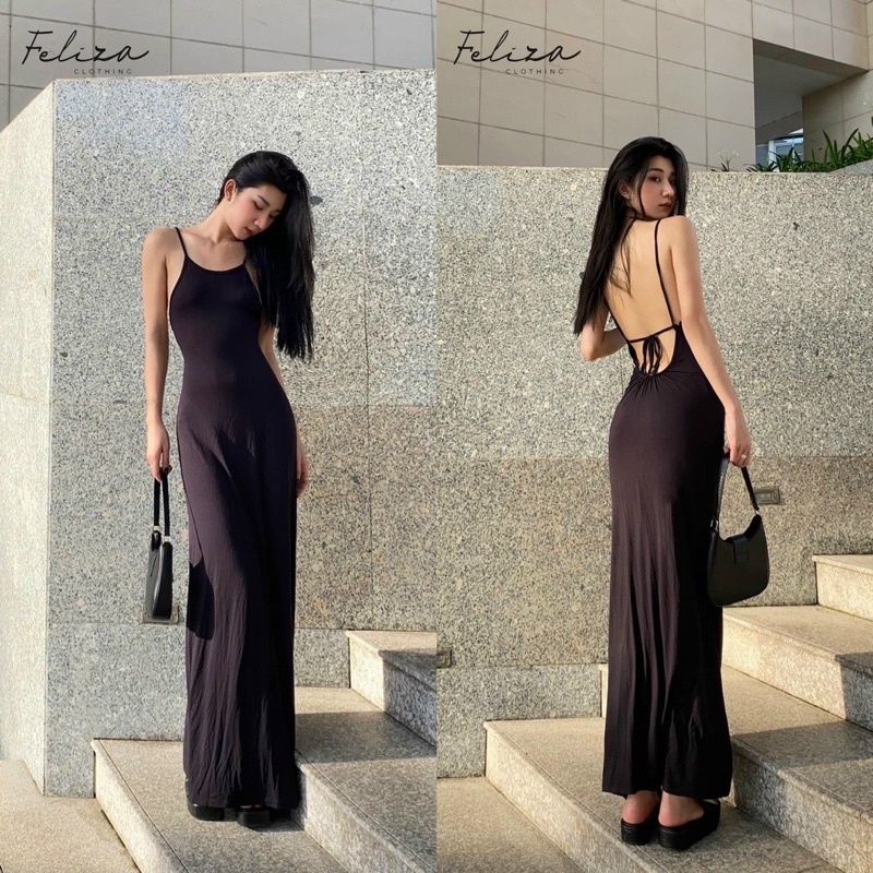 Đầm 2 dây lụa dáng dài hở lưng