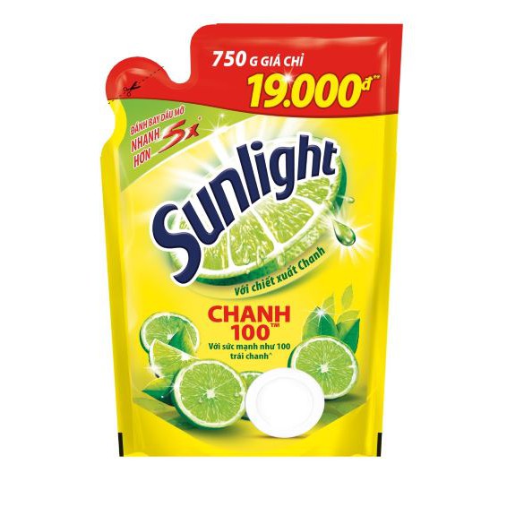 Nước rửa chén Sunlight trà xanh, Chanh 100, Thiên Nhiên túi 750g