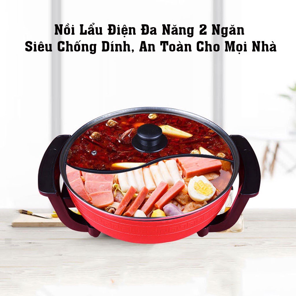 Nồi Lẩu Đa Năng 2 Ngăn, Nồi Lẩu Hai Ngăn Inox Dùng 2 Loại Nước Nấu được Bếp Từ Làm Nóng Cực Nhanh