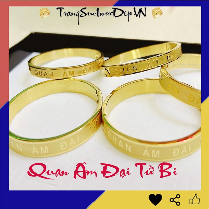 Vòng tay phong thủy Quan Âm Đại Từ Bi màu vàng hình tròn chữ nổi đem lại bình an may mắn cho người đeo