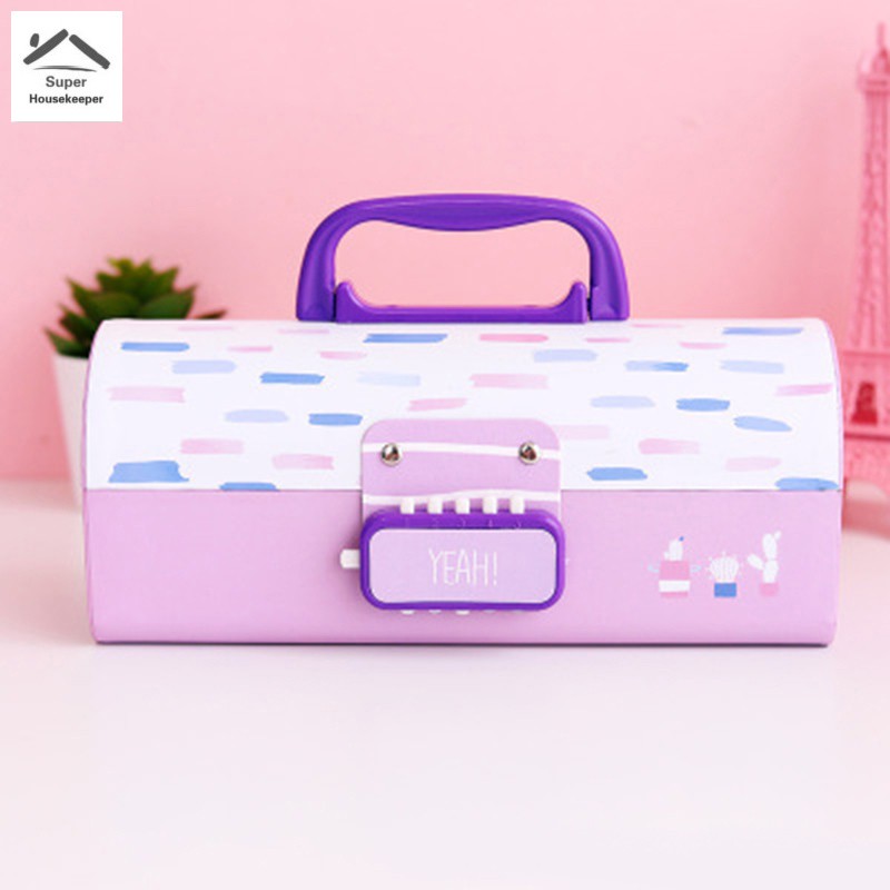 Hộp Bút 3 Ngăn Đa Năng Có Khóa Mật Khẩu Tiện Dụng