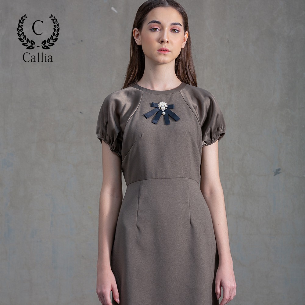 [Mã FAMALLT5 giảm 15% đơn 150k] Đầm dự tiệc nữ Callia Helen tay bồng (Xám/ Nâu) | BigBuy360 - bigbuy360.vn