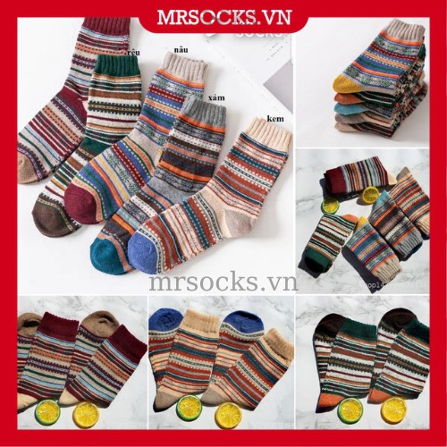 Vớ Tất Thổ Cẩm Cổ Cao Mã Kem giữ ấm chân, hàng loại 1 dành cho cả nam và nữ size chân 36-44