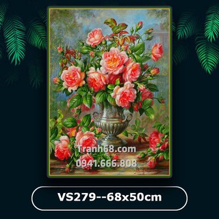 Tranh đính đá Venus VS279 Bình hoa hồng cổ kích thước 68x50cm