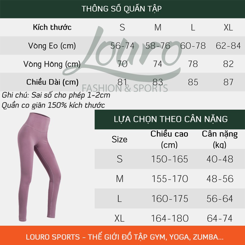 Quần tập Gym nữ cao cấp Louro QL46, kiểu quần tập Yoga, Gym, Zumba nâng mông, chất liệu co giãn 4 chiều, thoáng mát