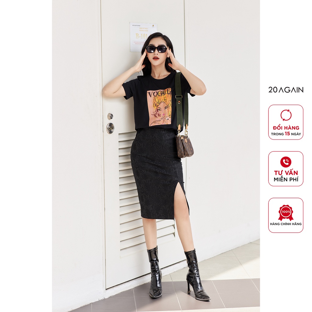 Áo thun nữ cổ tròn ngắn tay 20AGAIN in hình cô gái cá tính ATA2316