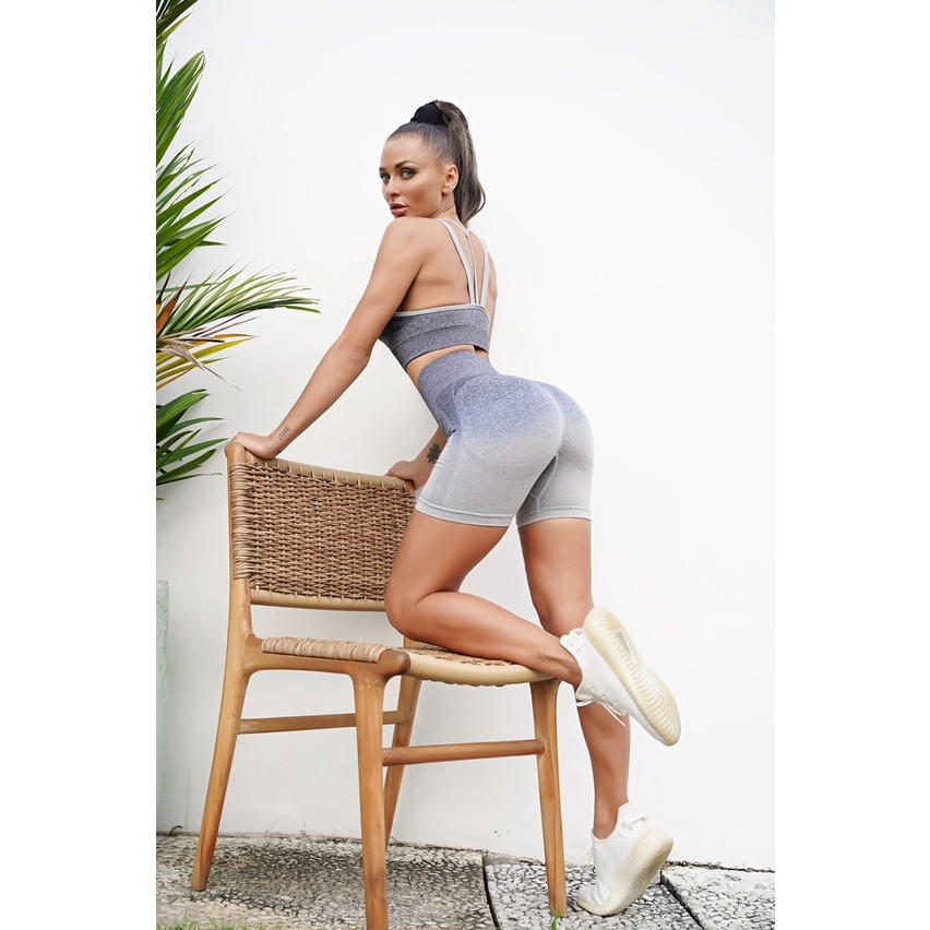 Bộ Tập Gym Yoga Nữ Quần Đùi Chun Mông Màu Omber 8052 Chất Dệt Kim - Hàng Cao Cấp