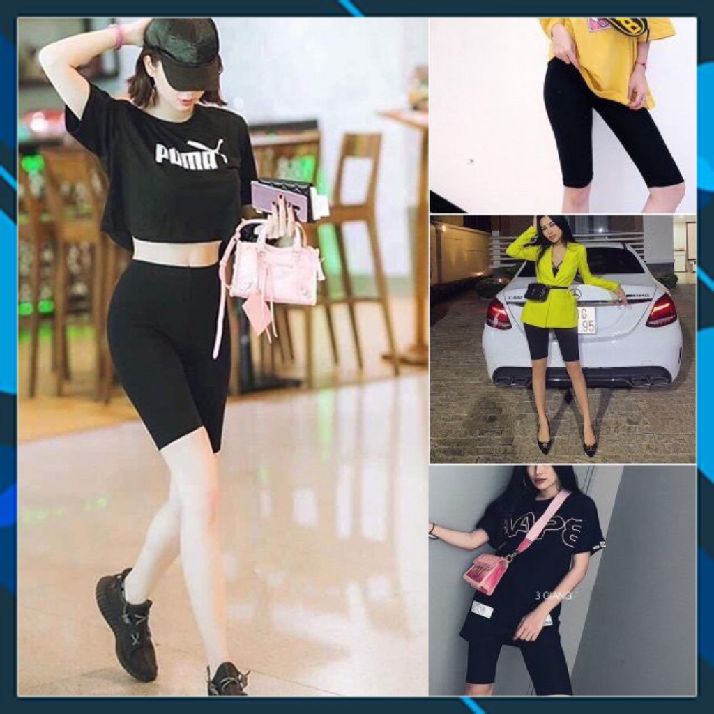 [Cao Cấp] Quần Legging Đùi Nâng Mông, Quần Thun Lửng Nữ Tập Gym Cạp Cao Siêu Co Dãn <3