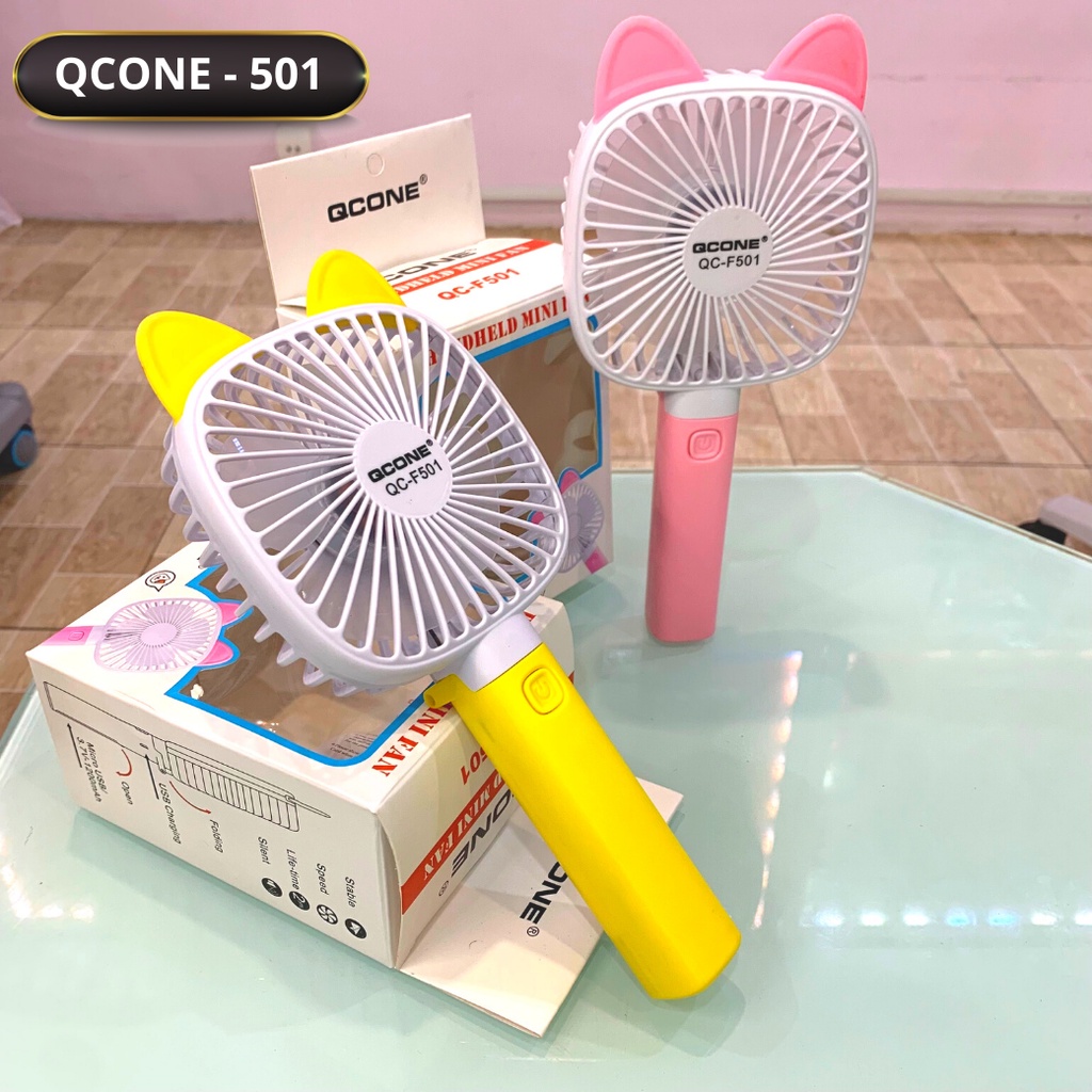 Quạt Cầm Tay Mini Cao Cấp Qcone F-501 Có Thể Gấp Gọn, Sạc Cổng USB, Tặng Dây Sạc