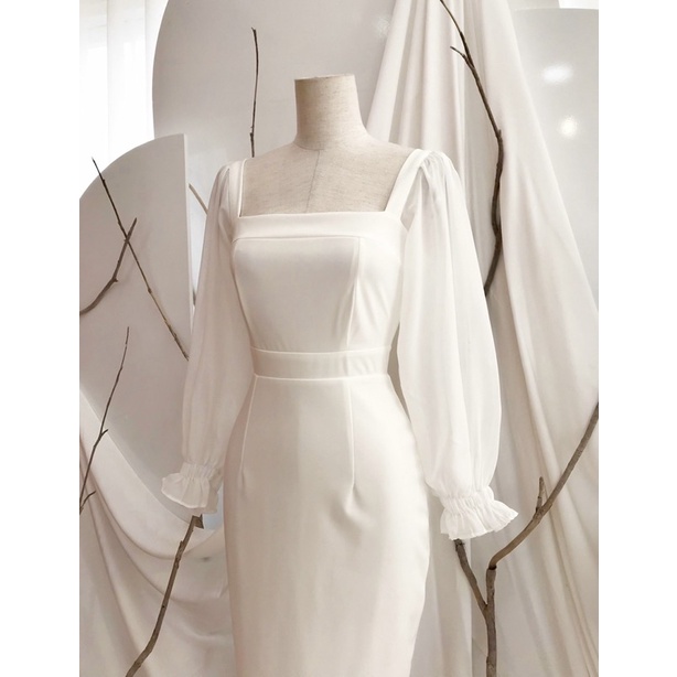 Đầm body 🌷Đầm body trắng tay voan | BigBuy360 - bigbuy360.vn