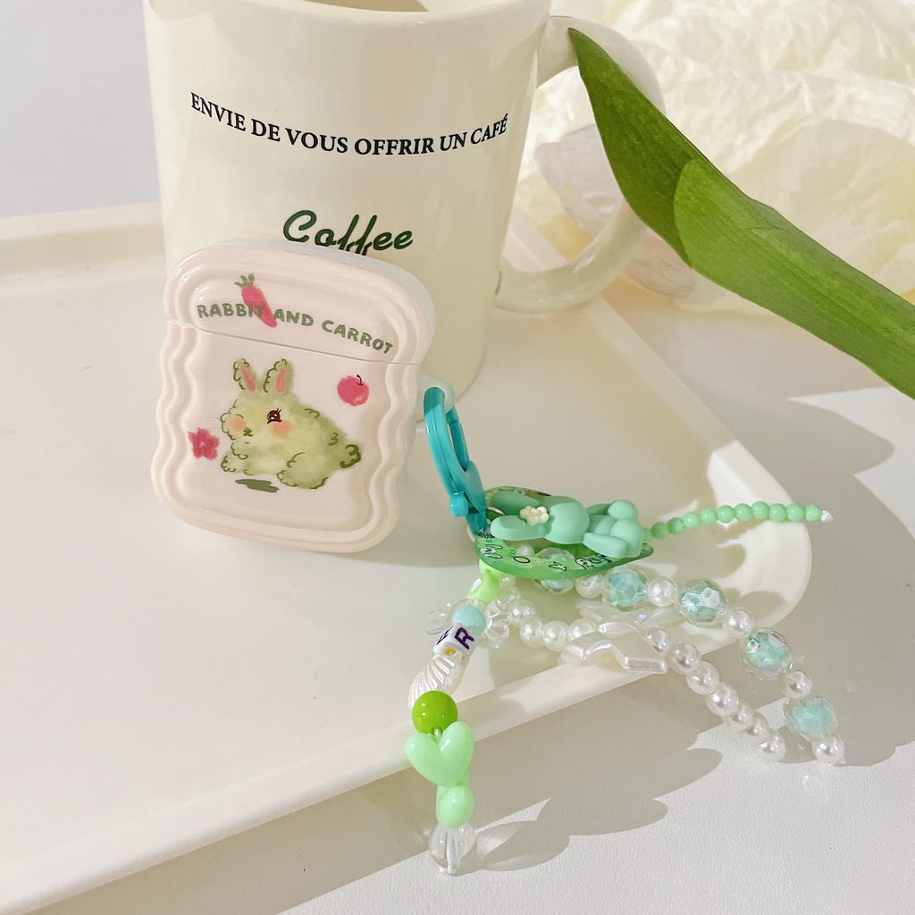 Vỏ Bảo Vệ Hộp Sạc Tai Nghe Bluetooth AirPods pro 1 / 2 3 2021 gen3 Bằng Silicon tpu Mềm Hình Thỏ Hoạt Hình Chống Sốc Kèm Móc Khóa Ngọc Trai