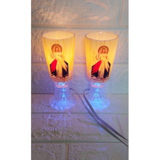 Đèn thờ ly thuỷ tinh (2 cái) 16cm có in hình Chúa Mẹ trang trí bàn thờ công giáo