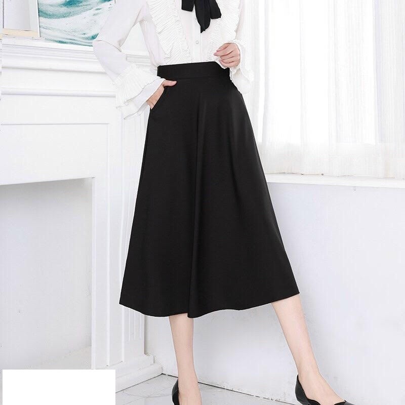 chân váy midi dáng dài big size đen trơn 2 túi size lớn 60-95kg