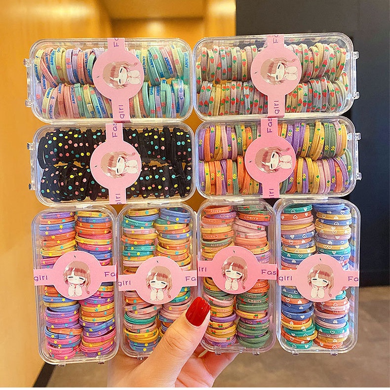 Hộp 60 Dây Buộc Tóc Cao Su Co Giãn Màu Kẹo Dễ Thương Phong Cách Hàn Quốc Dành Cho Bé Gái