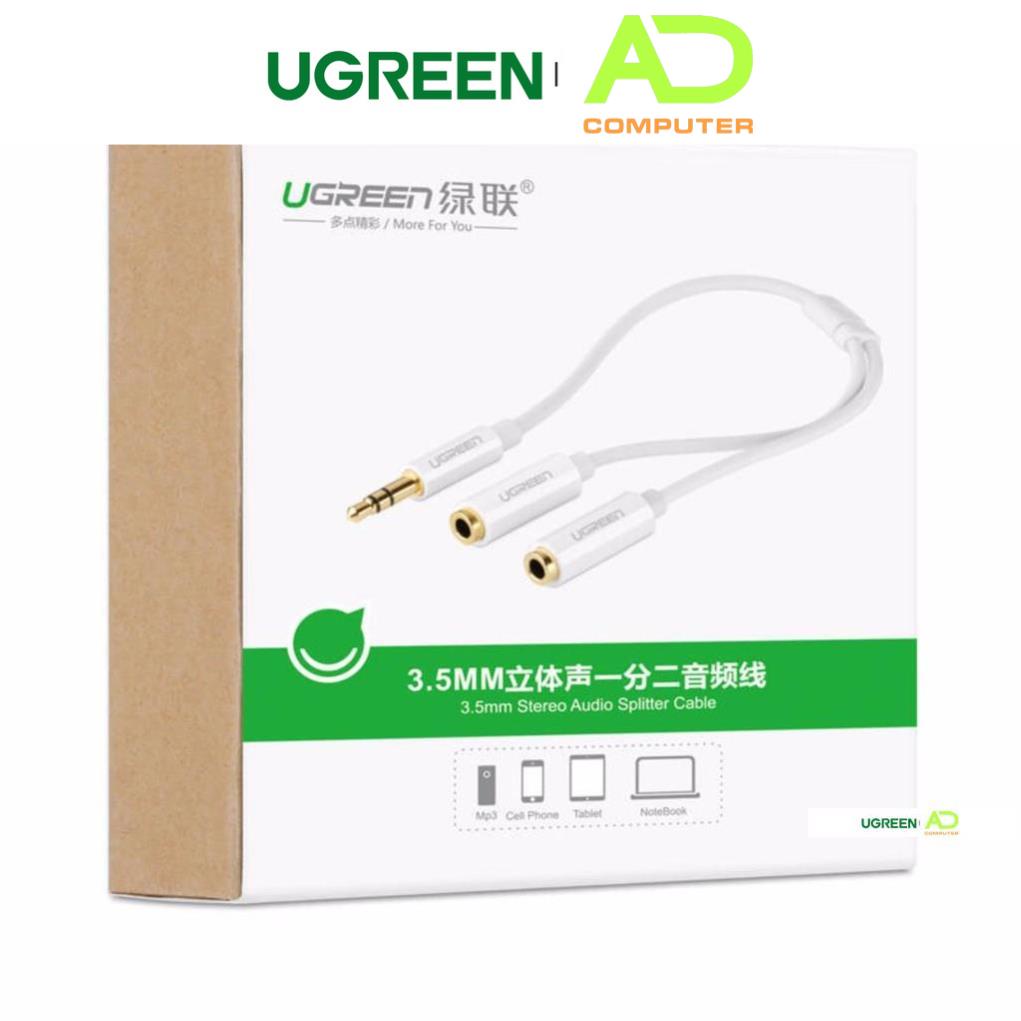 Dây cáp Audio 3.5mm UGREEN AV123 dài 20cm một đầu đực chia 2 cổng 3.5mm cái 2 tai nghe đầu nhôm - Hàng chính hãng