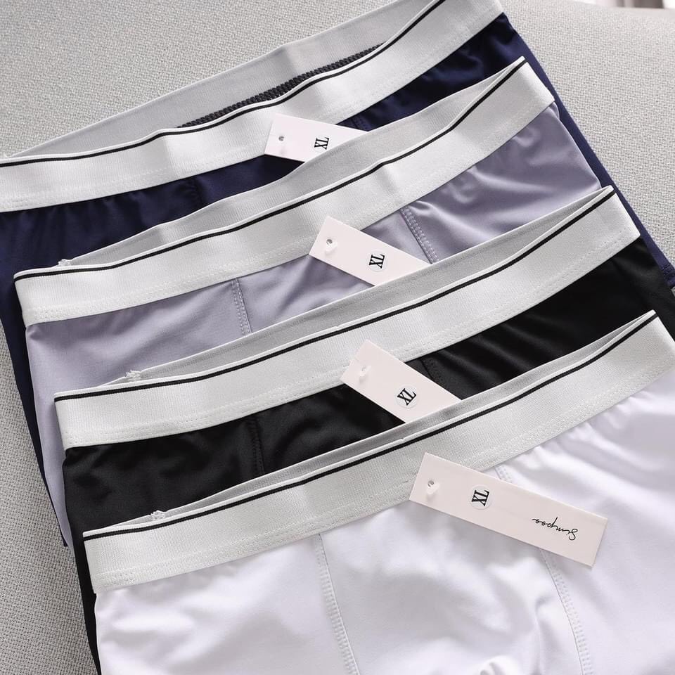 Quần lót nam thun lạnh Boxer, Quần sịp đùi nam co giãn 4 chiều - Hộp 4 quần lót nam cạp bạc thun lạnh cao cấp