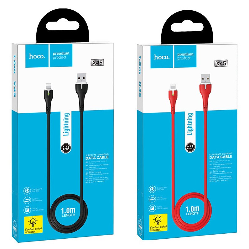 Cáp sạc iPhone / Micro / TypeC HOCO X45 2.4A có đèn LED