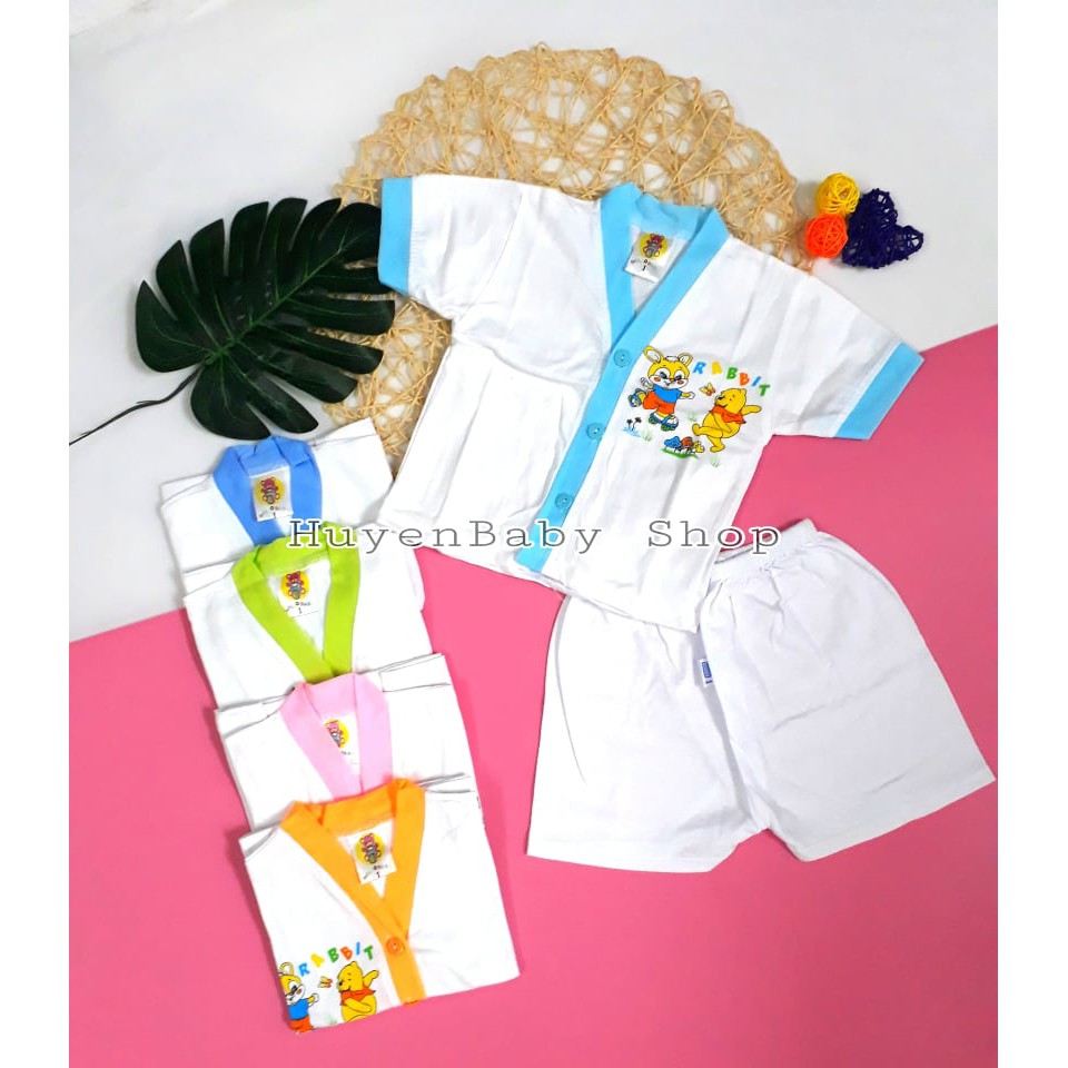 Set 5 bộ quần áo sơ sinh tay ngắn màu trắng Hello Baby cho bé từ 3-11kg