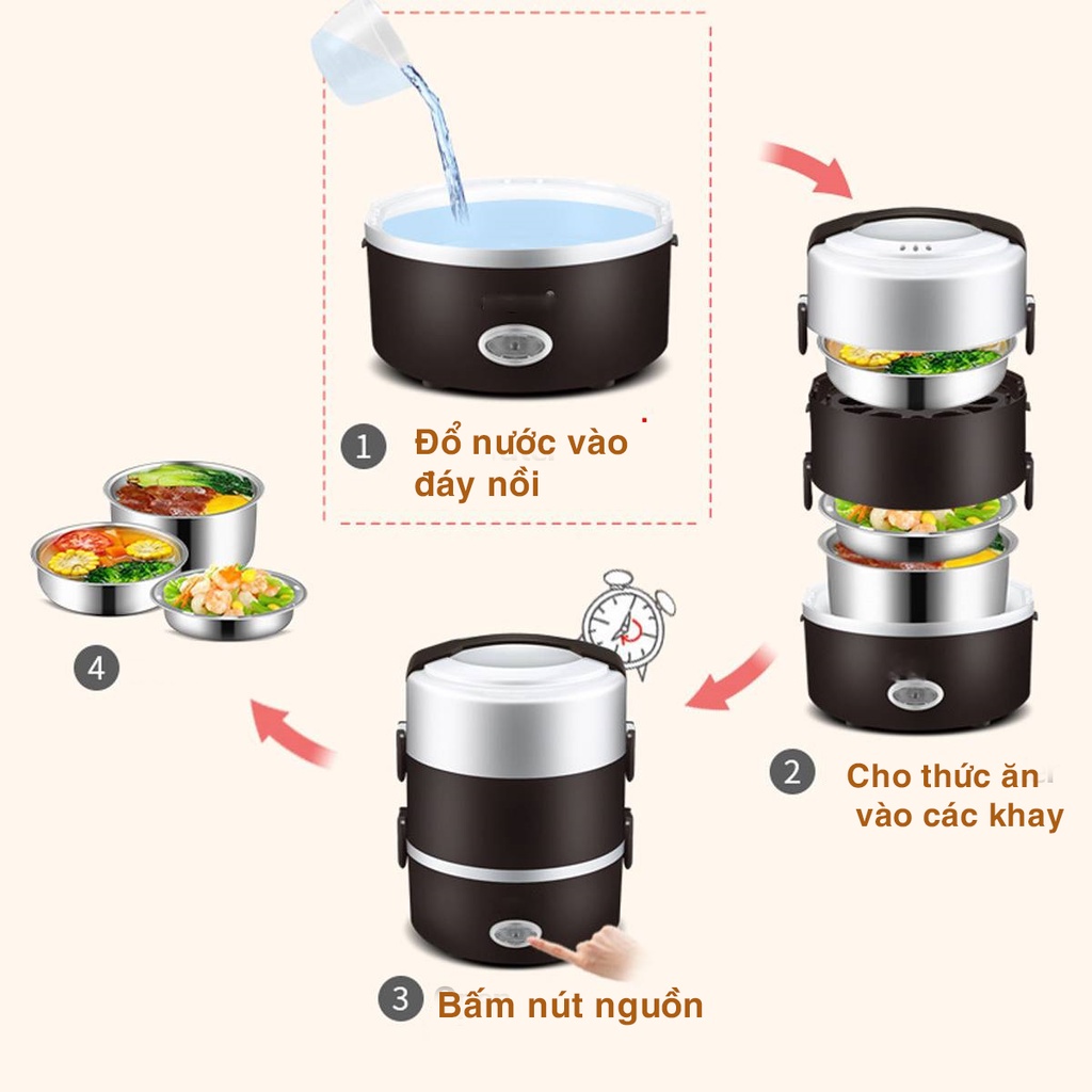 Cặp lồng ủ cơm văn phòng cắm điện giữ nhiệt 3 ngăn B048 2021