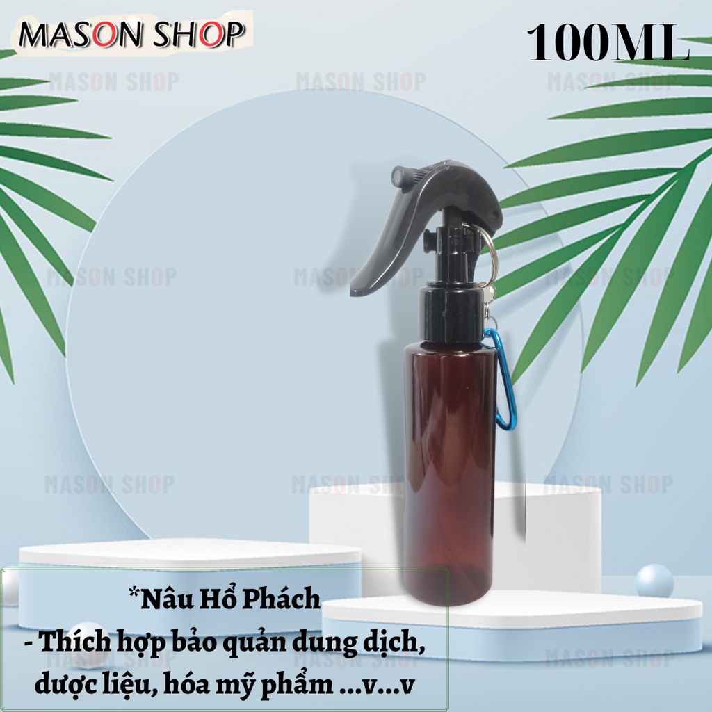 LỌ CHIẾT DUNG DỊCH SÁT KHUẨN XỊT PHUN SƯƠNG MÓC KHÓA 100ml TREO XE TREO PHÒNG TIỆN LỢI /BÌNH TRONG XANH NÂU XỊT NƯỚC