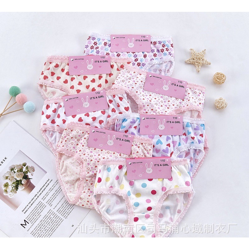 Set 12 quần chíp tam giác bé gái  100% cotton co giãn tốt mềm mịn, thoải mái nhiều màu sắc